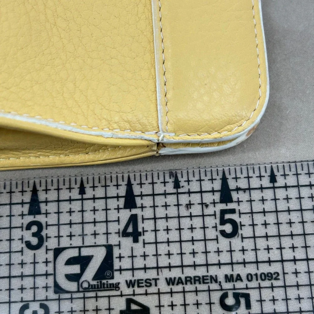 Womens Cole‎ Haan Village Large Cosmetic Case Yellow Pebbled Studded Leather Bag
